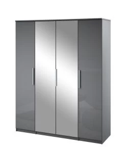 Very Home Prague Gloss 4 Door Mirrored Wardrobe - FSC® Certified -Home Comprehensive 369RV SQ3 0000000563 GREY GLOSS SLa