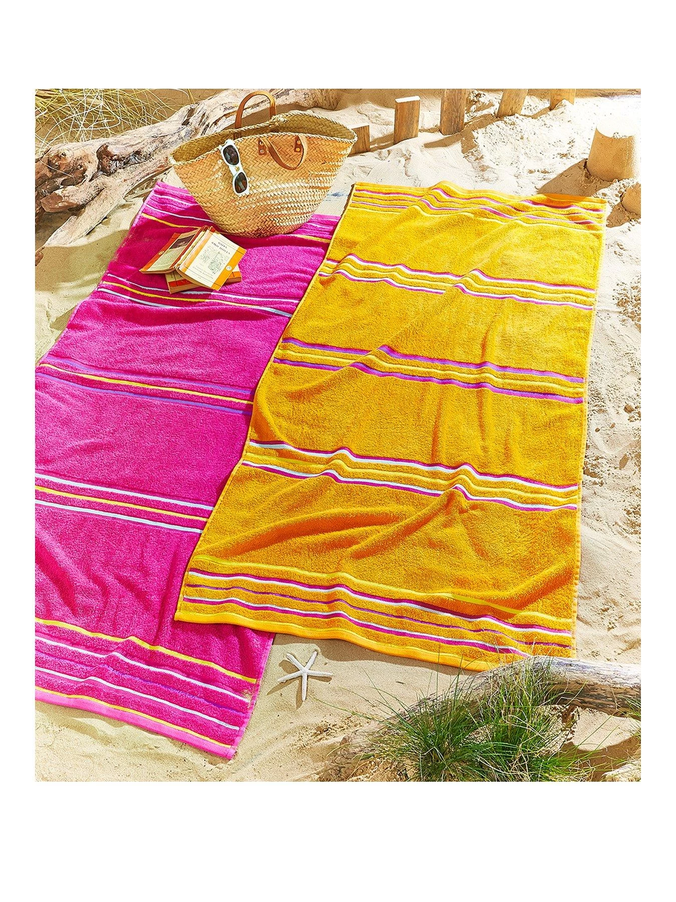 Catherine Lansfield Rainbow Beach Towel Pair Pink & Orange 3 Catherine Lansfield Rainbow Beach Towel Pair Pink & Orange