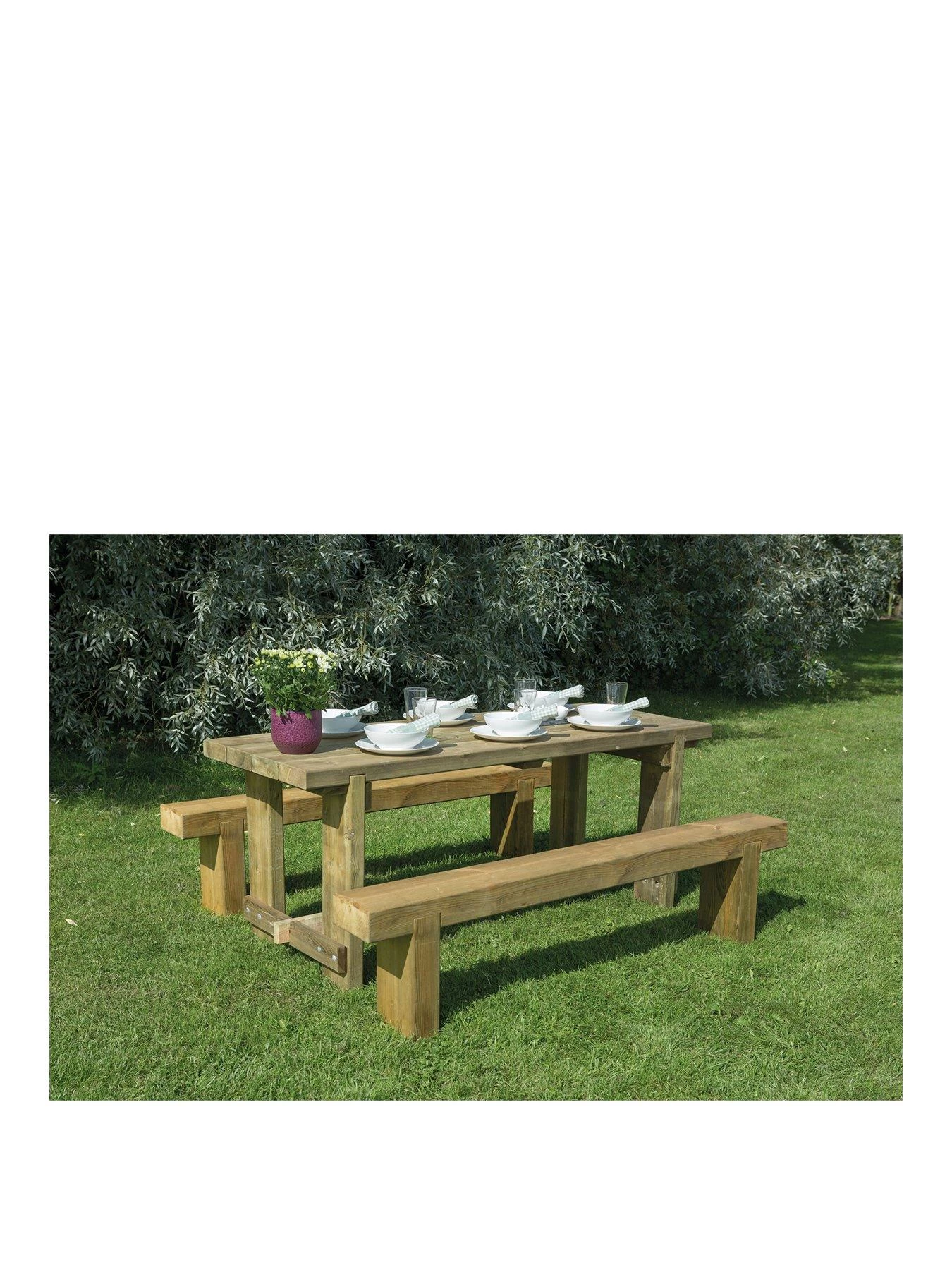 FOREST Refectory Garden Table And 2 Benches - 1.8m 3 FOREST Refectory Garden Table And 2 Benches - 1.8m