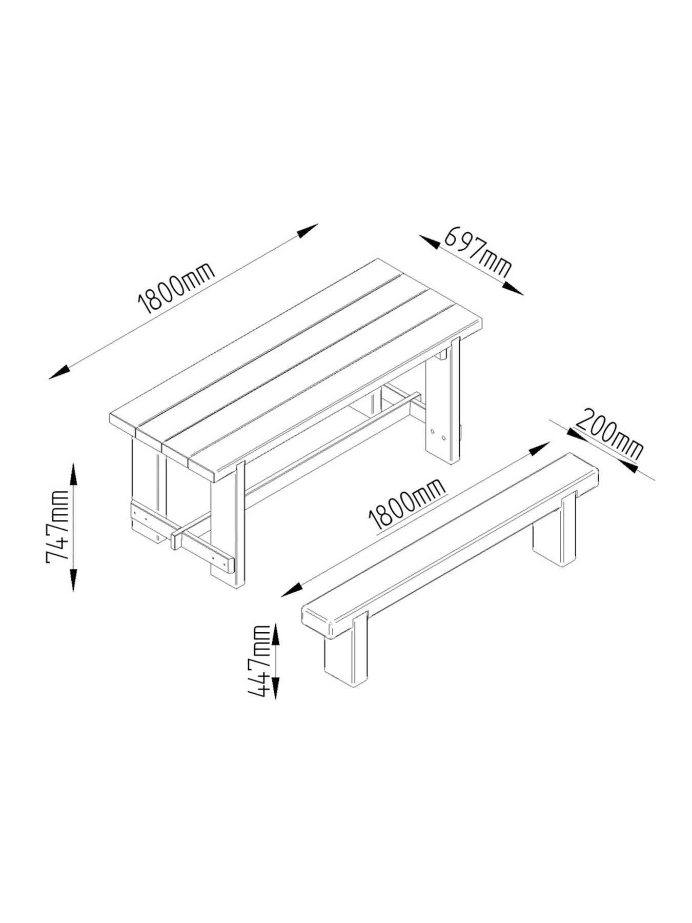 FOREST Refectory Garden Table And 2 Benches - 1.8m 6 FOREST Refectory Garden Table And 2 Benches - 1.8m - Image 4