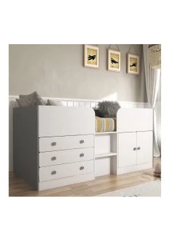 Very Home Peyton Kids Mid Sleeper Bed With Drawers, Cupboard And Mattress Options (Buy And SAVE!) - White/Grey -Home Comprehensive MUMHT SQ2 0000000005 GREY SLf