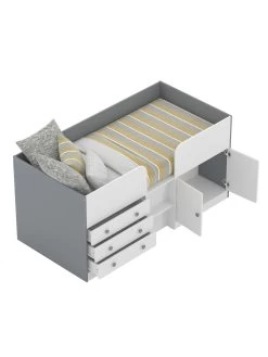 Very Home Peyton Kids Mid Sleeper Bed With Drawers, Cupboard And Mattress Options (Buy And SAVE!) - White/Grey -Home Comprehensive MUMHT SQ3 0000000005 GREY SLd