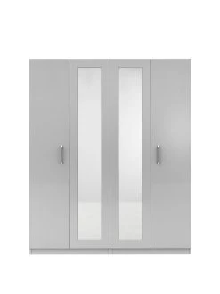 One Call Sanford Part Assembled 4 Door High Gloss Mirrored Wardrobe