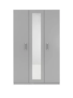 One Call Sanford Part Assembled 3 Door High Gloss Mirrored Wardrobe