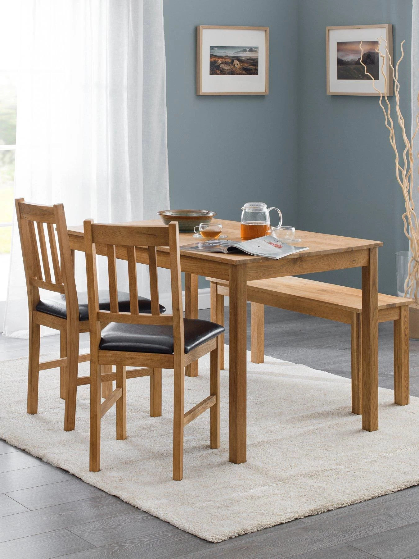 Julian Bowen Coxmoor 118 Cm Solid Oak Dining Table + 2 Chairs + Bench 3 Julian Bowen Coxmoor 118 Cm Solid Oak Dining Table + 2 Chairs + Bench