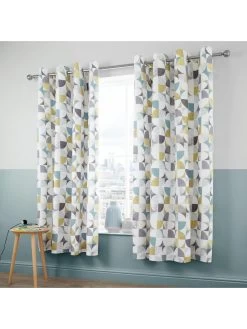 Catherine Lansfield Retro Circles Eyelet Lined Curtains