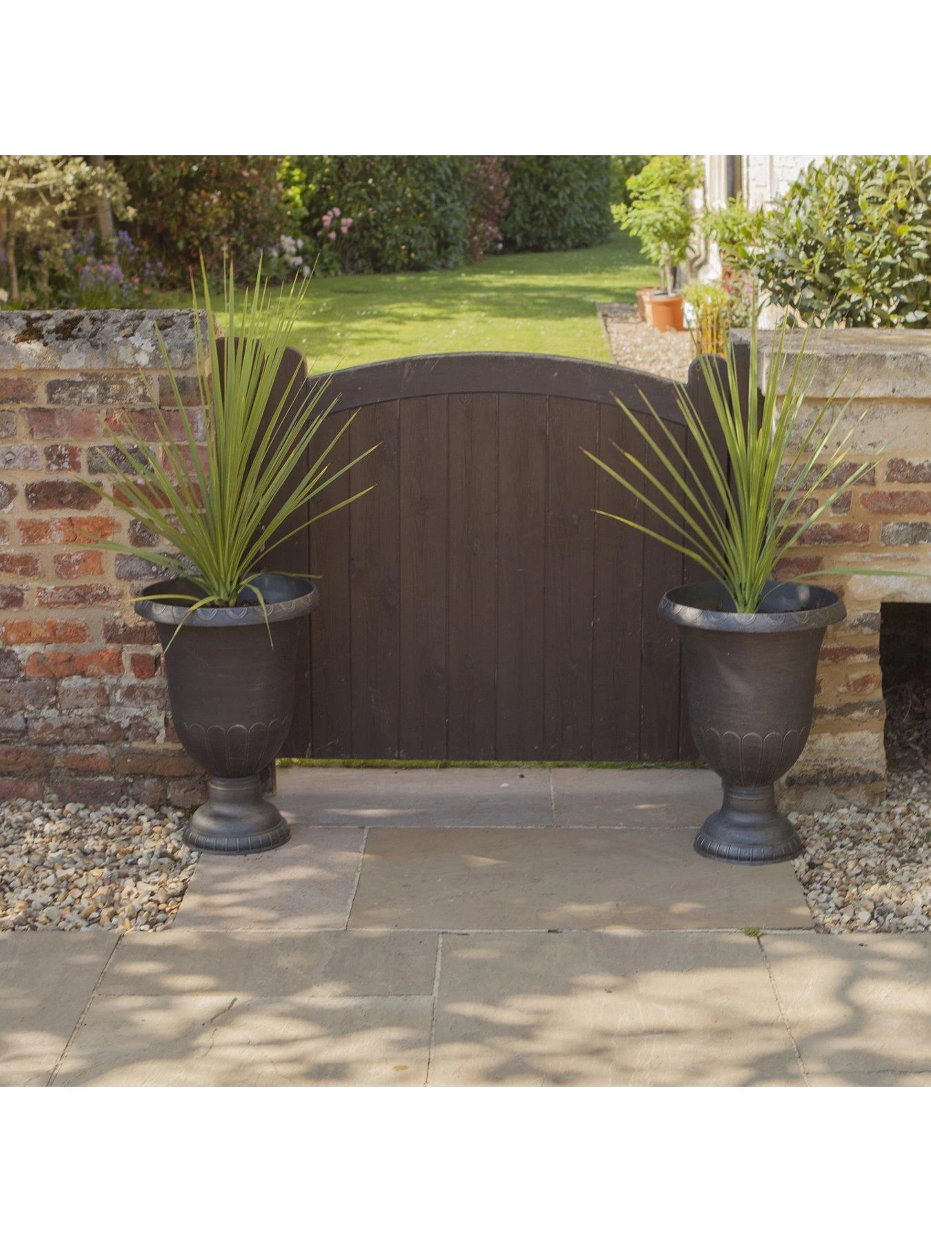 Pair Brushed Champagne Urn Planters 57cm (23") Tall 5 Pair Brushed Champagne Urn Planters 57cm (23") Tall - Image 3