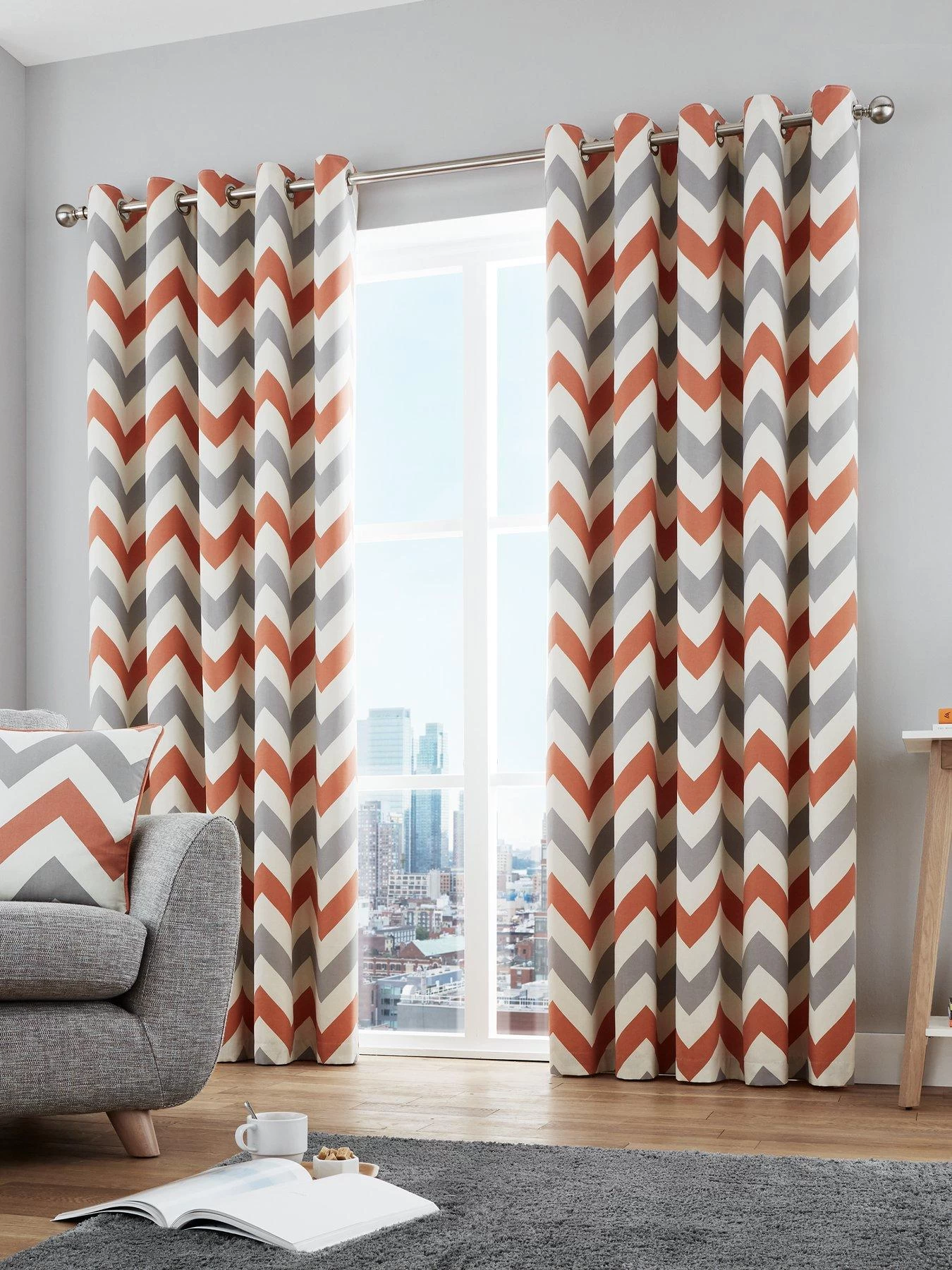 Fusion Chevron 100% Cotton Lined Eyelet Curtains 3 Fusion Chevron 100% Cotton Lined Eyelet Curtains