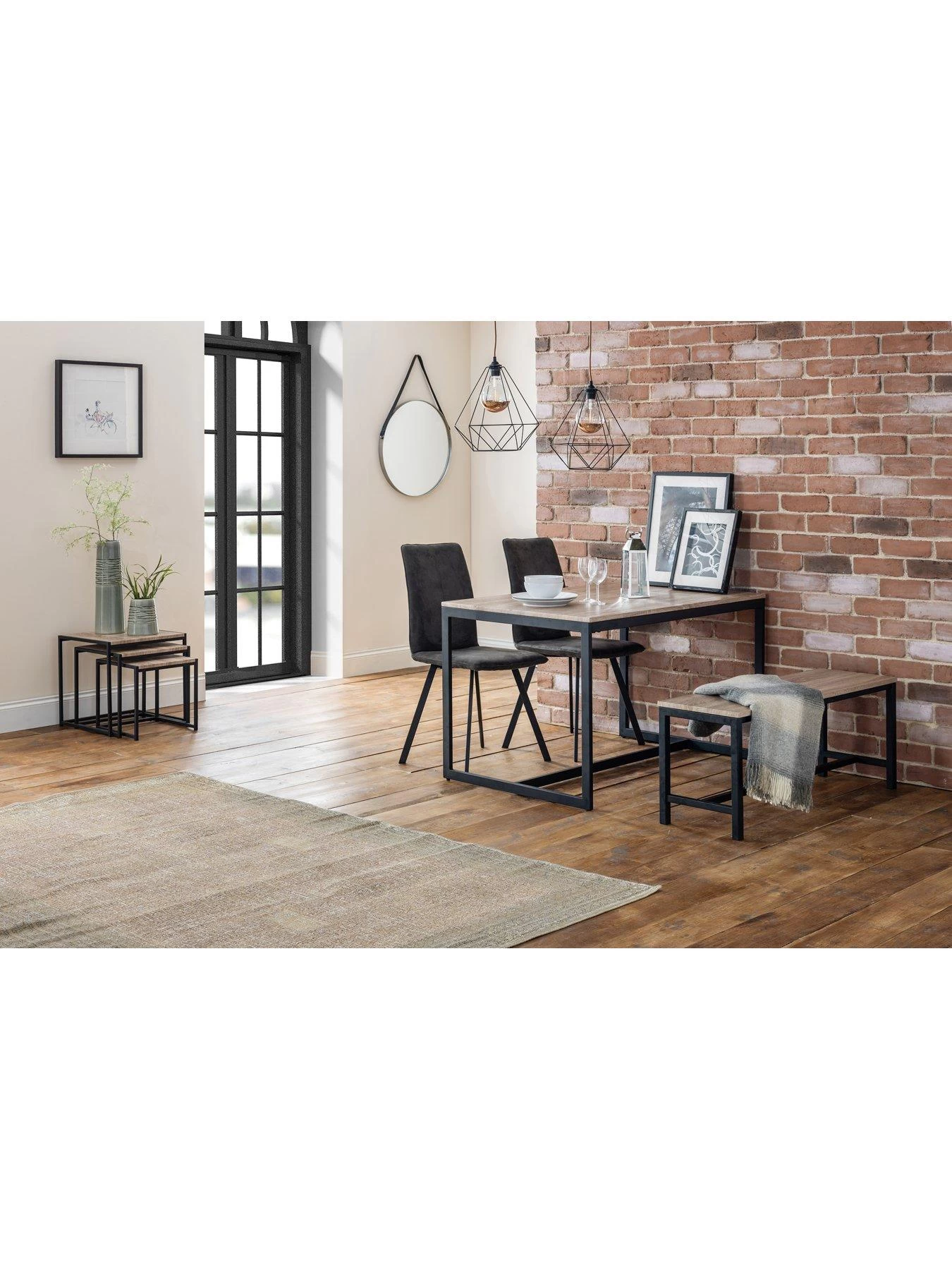 Julian Bowen Tribeca 120 Cm Dining Table + 2 Monroe Chairs + Bench 3 Julian Bowen Tribeca 120 Cm Dining Table + 2 Monroe Chairs + Bench