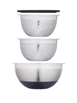 MasterClass Smart Space 3-Piece Stainless Stackable Mixing Bowl And Colander Set