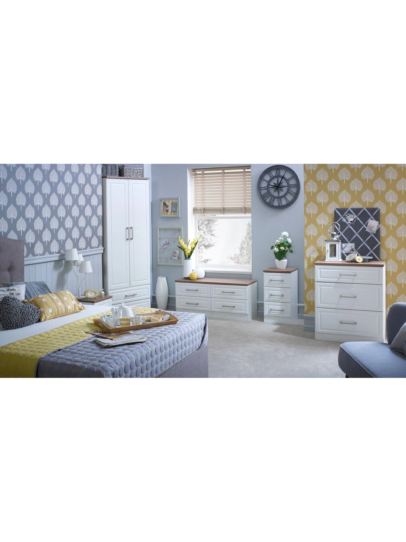 SWIFT Regent Part Assembled 4 Piece Package - 3 Door Mirrored Wardrobe, 5 Drawer Chest And 2 Bedside Chests - FSC® Certified 4 SWIFT Regent Part Assembled 4 Piece Package - 3 Door Mirrored Wardrobe, 5 Drawer Chest And 2 Bedside Chests - FSC® Certified - Image 2