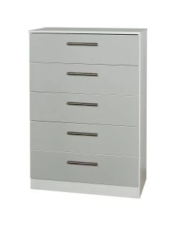 SWIFT Montreal Gloss Ready Assembled 5 Drawer Chest - FSC® Certified -Home Comprehensive PG6CA SQ3 0000009231 WHITE GREY GLOSS SLa
