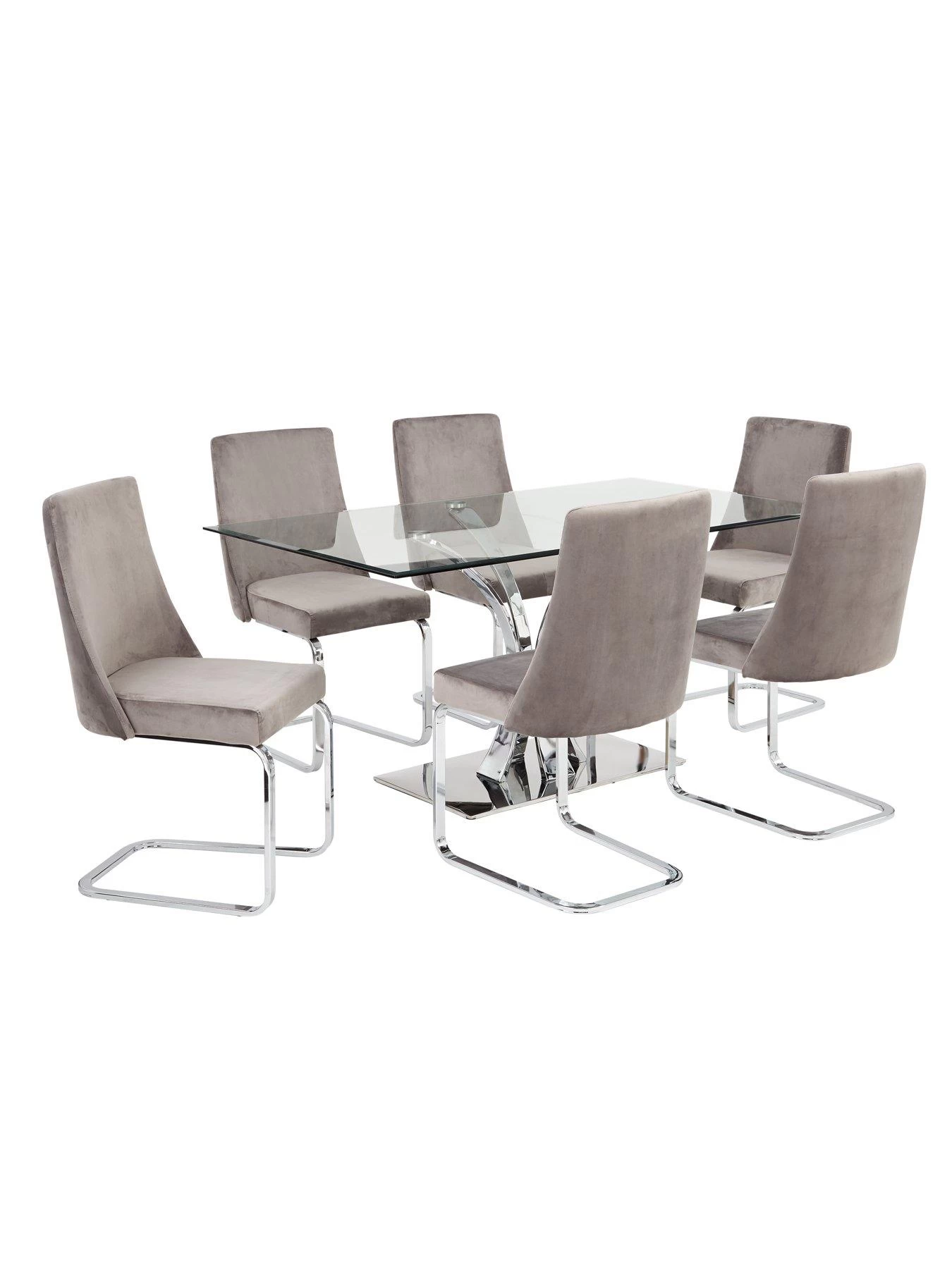 Very Home Alice 160 Cm Rectangle Glass And Chrome Dining Table + 6 Velvet Chairs 4 Very Home Alice 160 Cm Rectangle Glass And Chrome Dining Table + 6 Velvet Chairs - Image 2