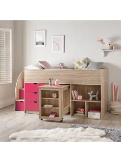 Very Home Mico Mid Sleeper Bed With Pull-Out Desk And Storage - Pink/Oak Effect