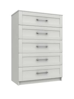 One Call Regal Ready Assembled 5 Drawer Chest -Home Comprehensive Q9PLH SQ3 0000000559 WHITE GLOSS SLa