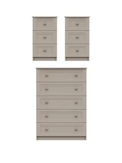 One Call Reid 3 Piece Ready Assembled Package - 5 Drawer Chest And 2 Bedside Cabinets