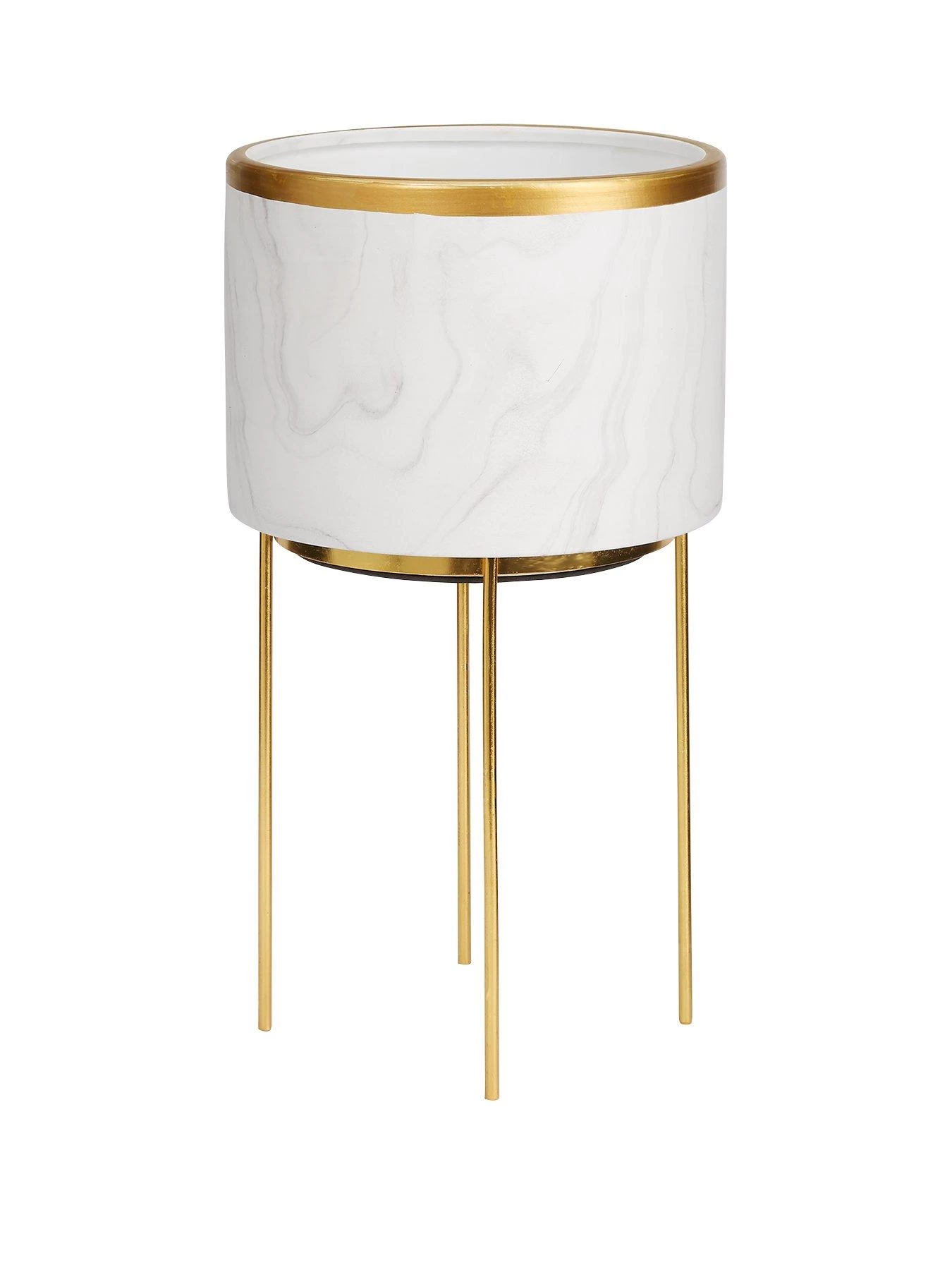 Marble-Effect Standing Planter With Metallic Rim 3 Marble-Effect Standing Planter With Metallic Rim