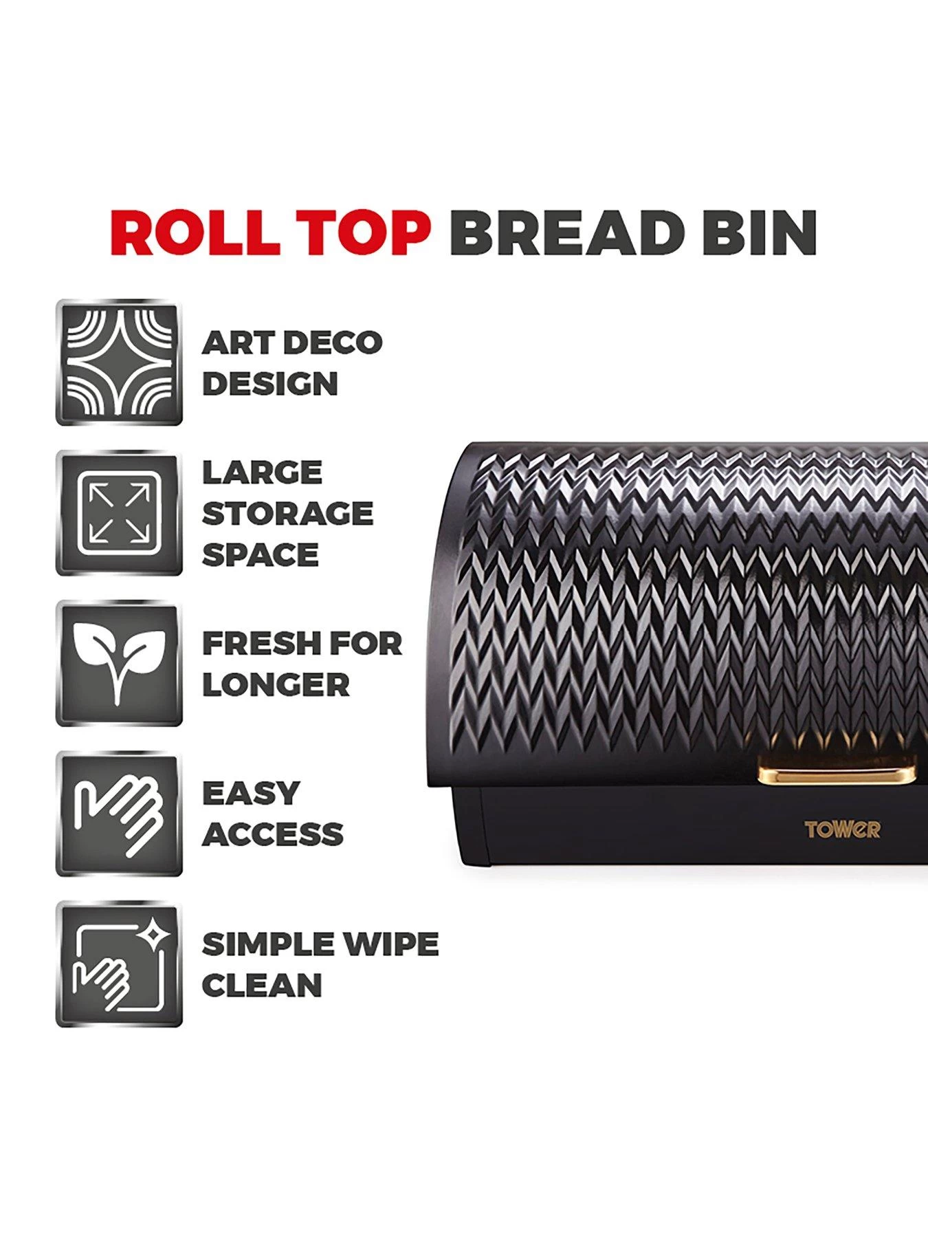 Tower Empire Bread Bin – Black 4 Tower Empire Bread Bin – Black - Image 2