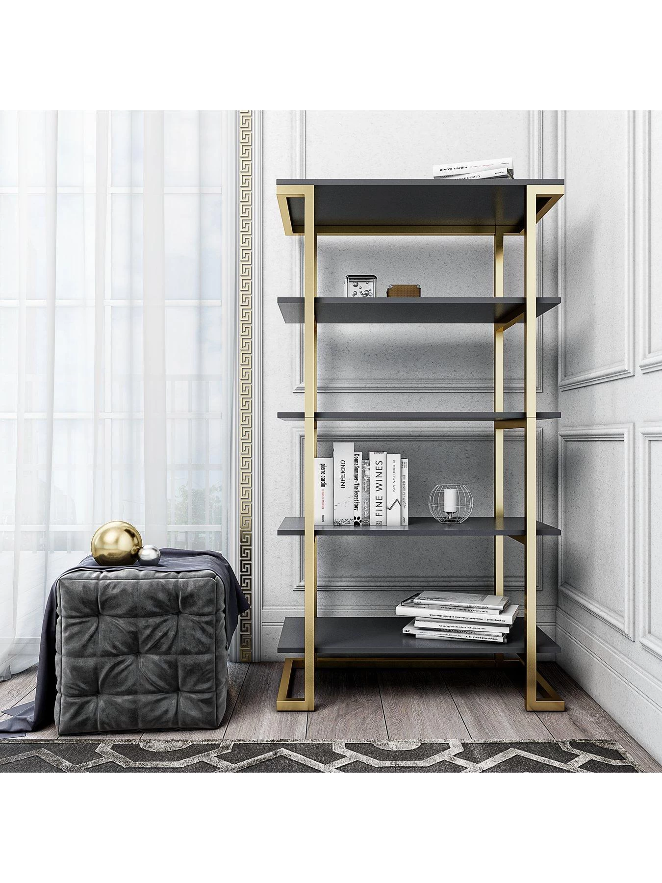 CosmoLiving By Cosmopolitan Camila Bookcase - Grey/Gold 5 CosmoLiving By Cosmopolitan Camila Bookcase - Grey/Gold - Image 3