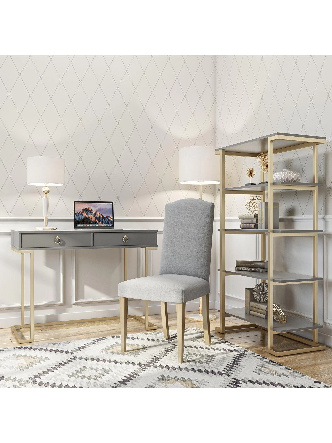 CosmoLiving By Cosmopolitan Camila Bookcase - Grey/Gold 6 CosmoLiving By Cosmopolitan Camila Bookcase - Grey/Gold - Image 4