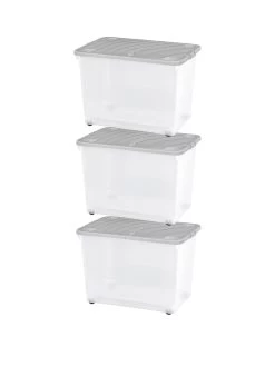 Wham Set Of 3 80l Wheeled Boxes With Folding Lid - 80 Litre