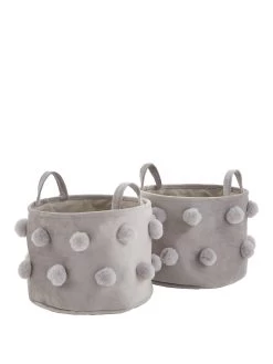 Very Home Set Of 2 Velvet And Pompom Storage Baskets