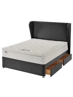 Silentnight Shea Velvet 1000 Pillowtop Divan Bed With Headboard And Storage Options (Buy And SAVE!) -Home Comprehensive RRHHD SQ3 0000000071 CHARCOAL SLd