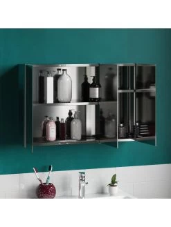 Bath Vida Tiano Stainless Steel Mirrored Triple Cabinet -Home Comprehensive RVJ6H SQ4 0000000035 SILVER SLd