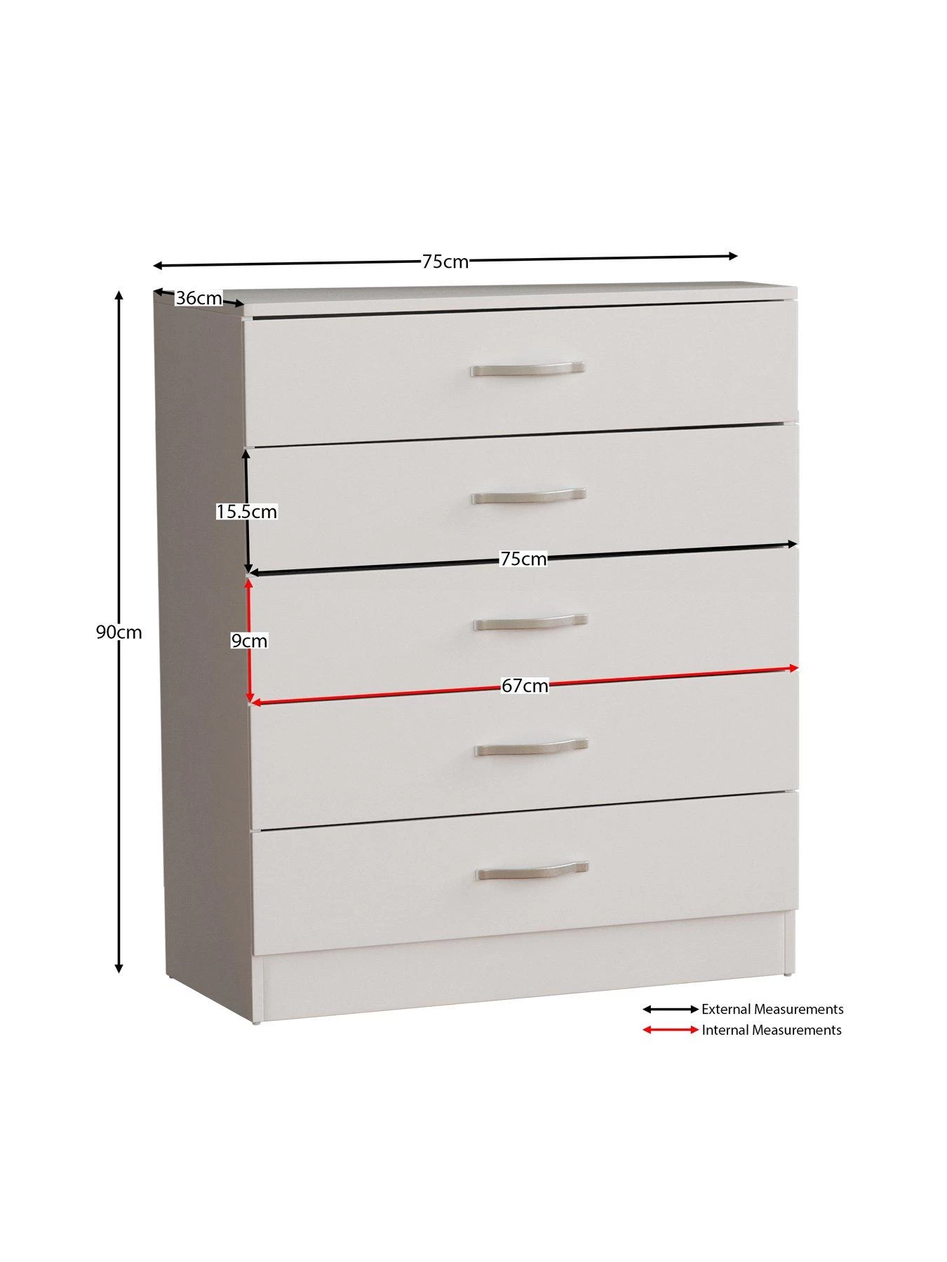 Vida Designs Hulio 5 Drawer Compact Chest - White 8 Vida Designs Hulio 5 Drawer Compact Chest - White - Image 6