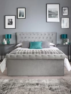 Aspire Chesterfield Fabric Storage Bed -Home Comprehensive T4QAJ SQ3 0000000005 GREY SLd