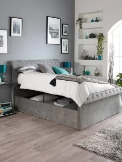 Aspire Chesterfield Fabric Storage Bed -Home Comprehensive T4QAJ SQ4 0000000005 GREY SLd1