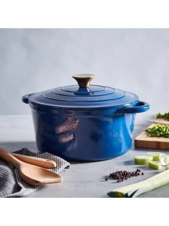 Tower Barbary & Oak 24 Cm Cast Iron Round Casserole - Blue -Home Comprehensive TGRPF SQ6 0000000020 BLUE SLd4