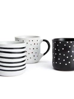 WATERSIDE Stripe & Spots Set Of 6 Mugs -Home Comprehensive TQV6F SQ3 0000000830 MONOCHROME SLd1