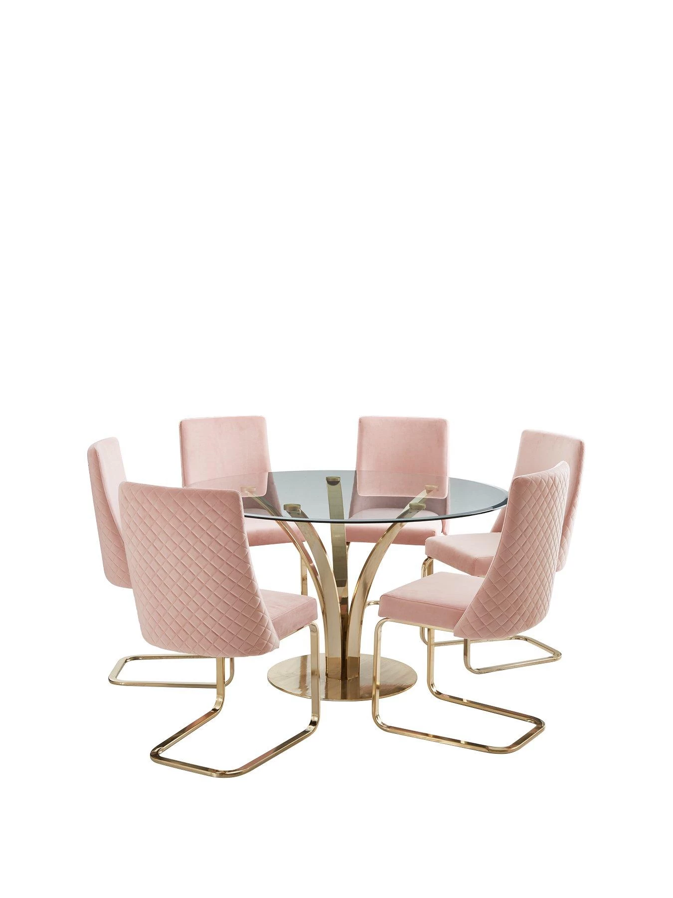 Very Home Alanna 130 Cm Glass Top Round Dining Table + 6 Chairs - Pink 3 Very Home Alanna 130 Cm Glass Top Round Dining Table + 6 Chairs - Pink