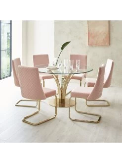 Very Home Alanna 130 Cm Glass Top Round Dining Table + 6 Chairs - Pink 8 Very Home Alanna 130 Cm Glass Top Round Dining Table + 6 Chairs - Pink -Home Comprehensive TQYUA SQ2 0000000063 PINK RSr
