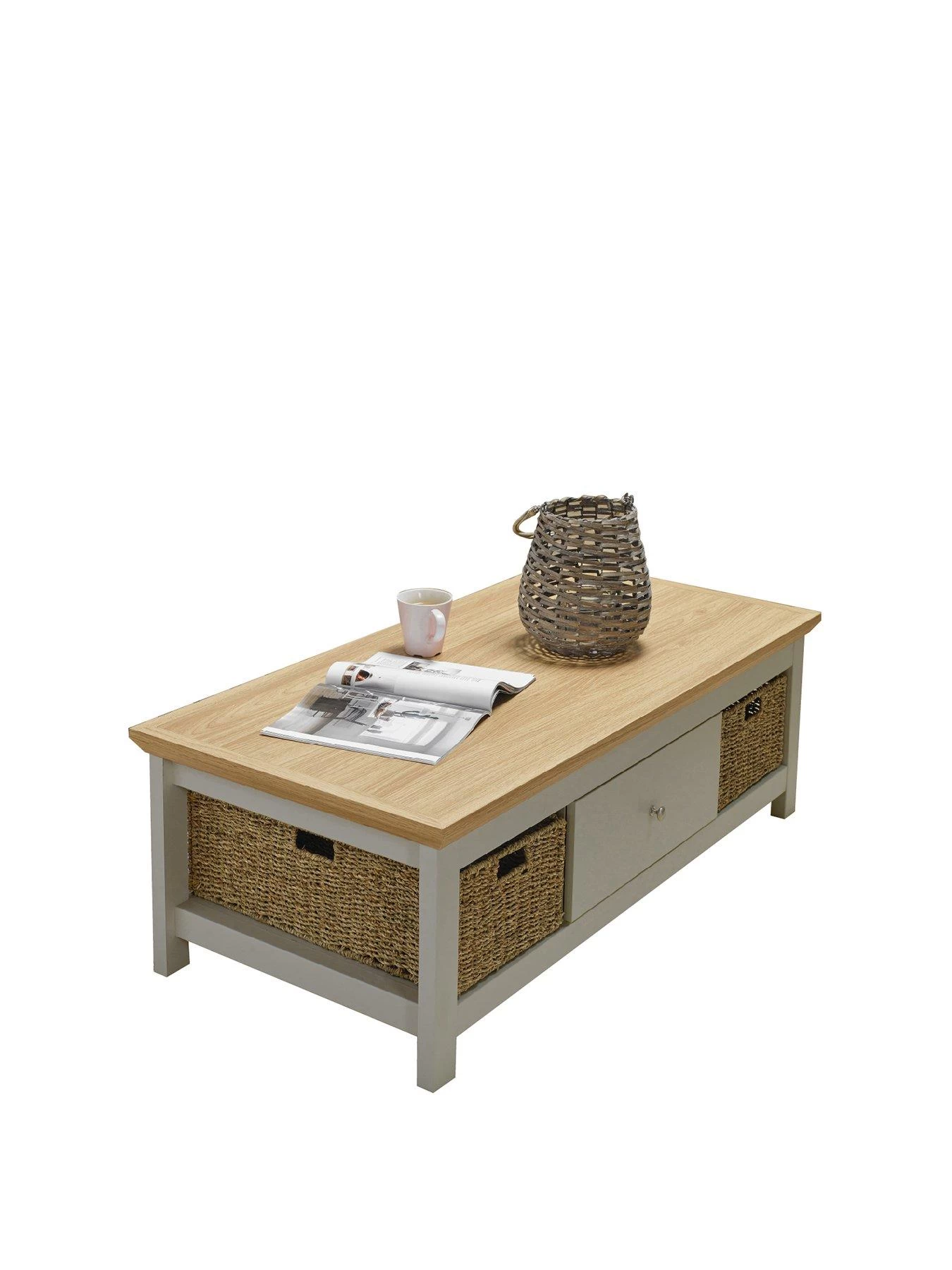 LPD Furniture Cotswold 2 Drawer, 2 Basket Coffee Table - Grey 3 LPD Furniture Cotswold 2 Drawer, 2 Basket Coffee Table - Grey
