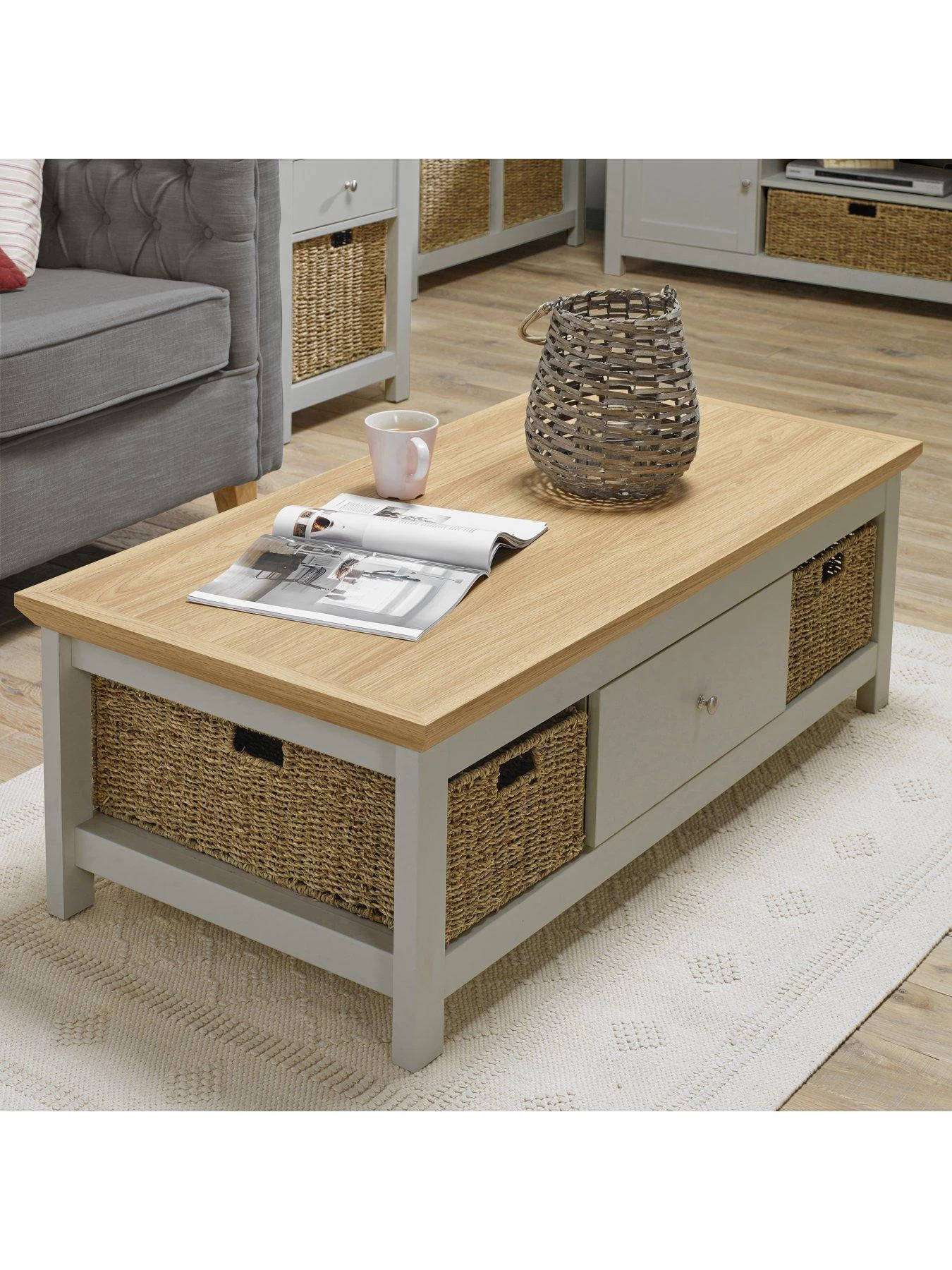 LPD Furniture Cotswold 2 Drawer, 2 Basket Coffee Table - Grey 4 LPD Furniture Cotswold 2 Drawer, 2 Basket Coffee Table - Grey - Image 2