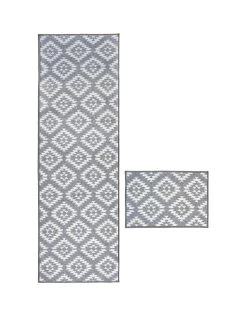 Aztec Grey Diamond Runner & Doormat Set 57x150