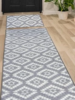 Aztec Grey Diamond Runner & Doormat Set 57x150 -Home Comprehensive U9KTP SQ3 0000000005 GREY SLd