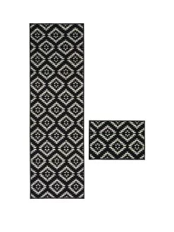Aztec Black Diamond Runner & Doormat Set