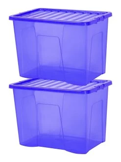 Wham Set Of 2 Blue Crystal 80 Litre Plastic Storage Boxes  -Home Comprehensive UPFZ5 SQ3 0000000020 BLUE SLd1
