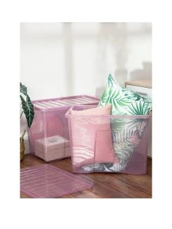 Wham Set Of 2 Pink Crystal 80-Litre Plastic Storage Boxes