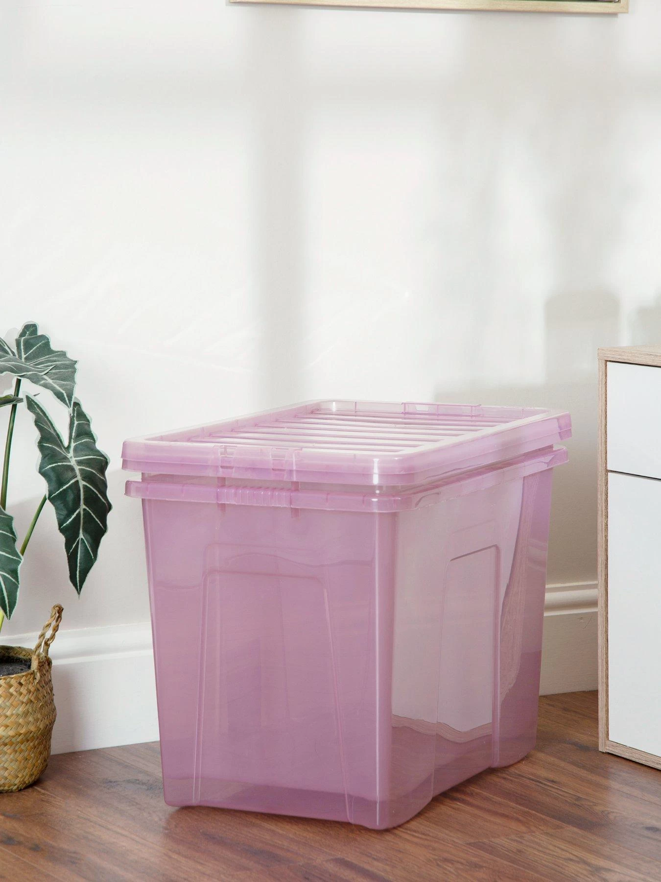Wham Set Of 2 Pink Crystal 80-Litre Plastic Storage Boxes 4 Wham Set Of 2 Pink Crystal 80-Litre Plastic Storage Boxes - Image 2