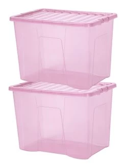 Wham Set Of 2 Pink Crystal 80-Litre Plastic Storage Boxes 8 Wham Set Of 2 Pink Crystal 80-Litre Plastic Storage Boxes -Home Comprehensive UPFZ6 SQ3 0000000063 PINK SLd1