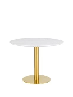 Julian Bowen Palermo 100 Cm Round Pedestal Dining Table - White Marble/Gold