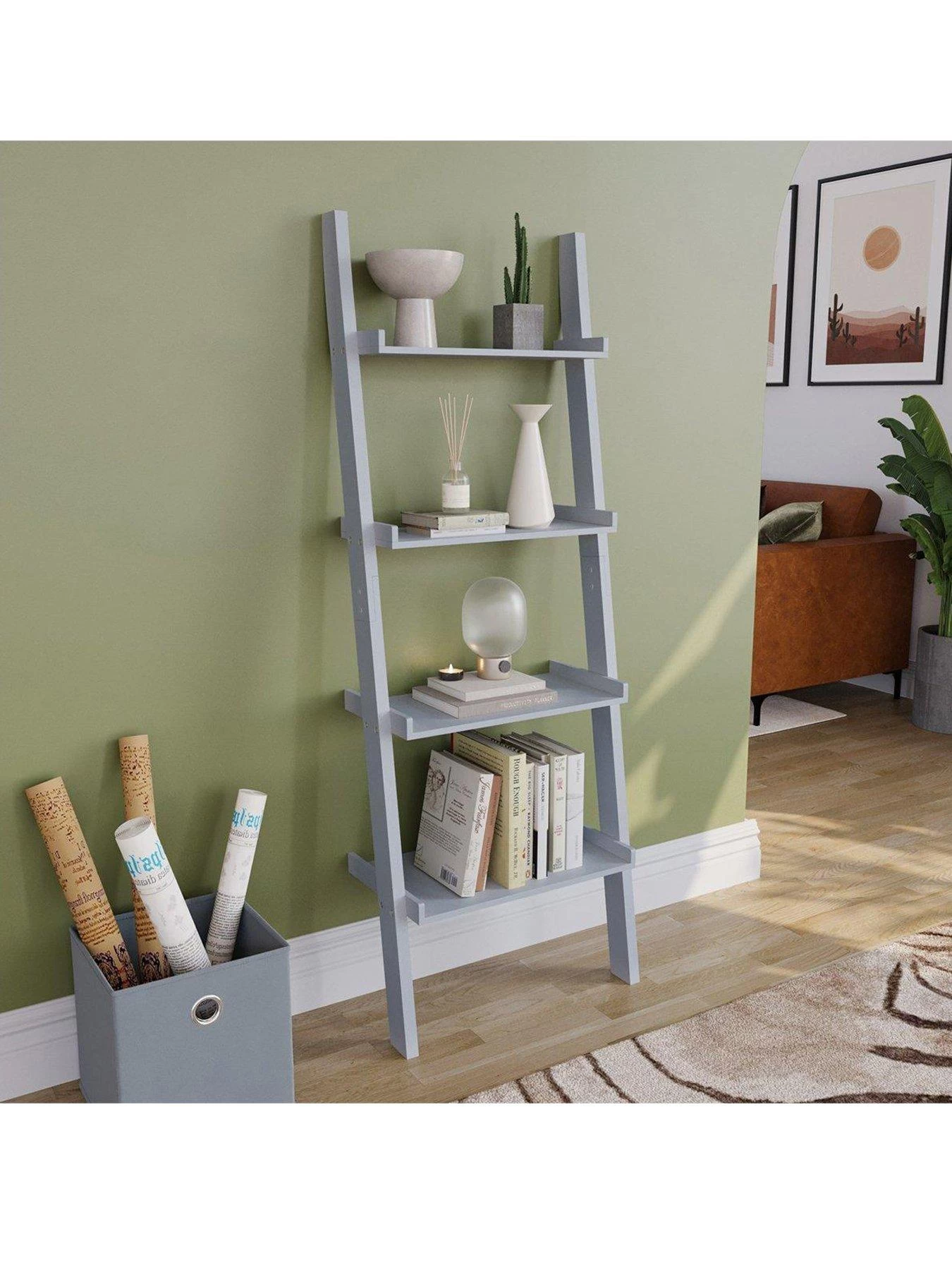 Vida Designs York 4 Tier Ladder Bookcase - Grey 3 Vida Designs York 4 Tier Ladder Bookcase - Grey