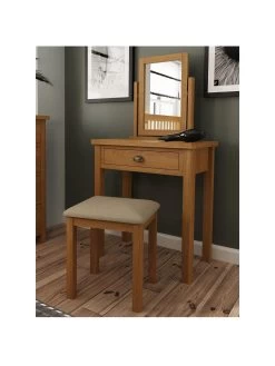 K-Interiors Shelton Part Assembled Solid Wood Dressing Table, Stool And Mirror Set