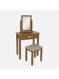 K-Interiors Shelton Part Assembled Solid Wood Dressing Table, Stool And Mirror Set -Home Comprehensive UR7M9 SQ5 0000000138 RUSTIC OAK SLd1