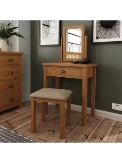 K-Interiors Shelton Part Assembled Solid Wood Dressing Table, Stool And Mirror Set -Home Comprehensive UR7M9 SQ6 0000000138 RUSTIC OAK SLd2