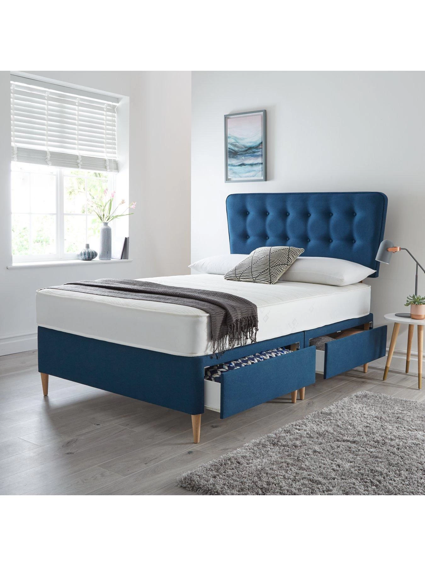Airsprung Astrid Ortho Divan with Storage Options And Headboard - Navy 3 Airsprung Astrid Ortho Divan with Storage Options And Headboard - Navy